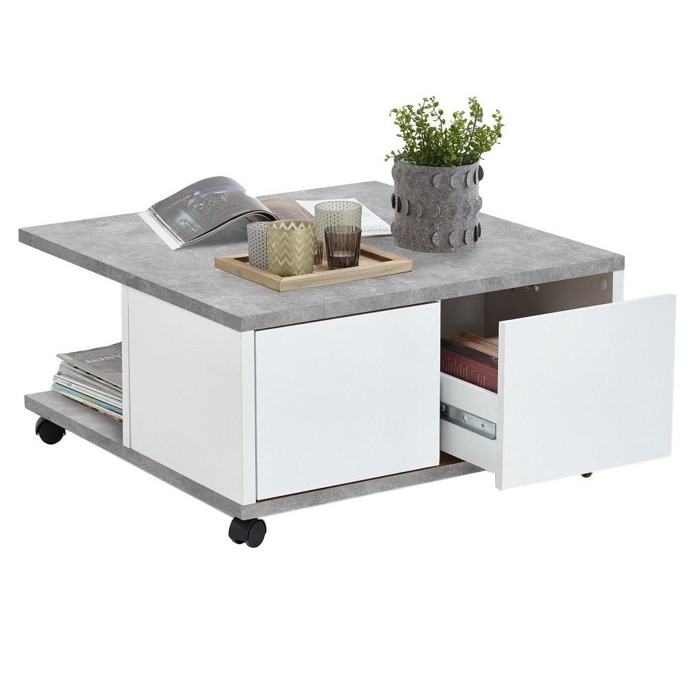 Twin Vierkante Salontafel 70 × 70 cm – Grijs Beton & Wit – Stijlvolle Functionaliteit