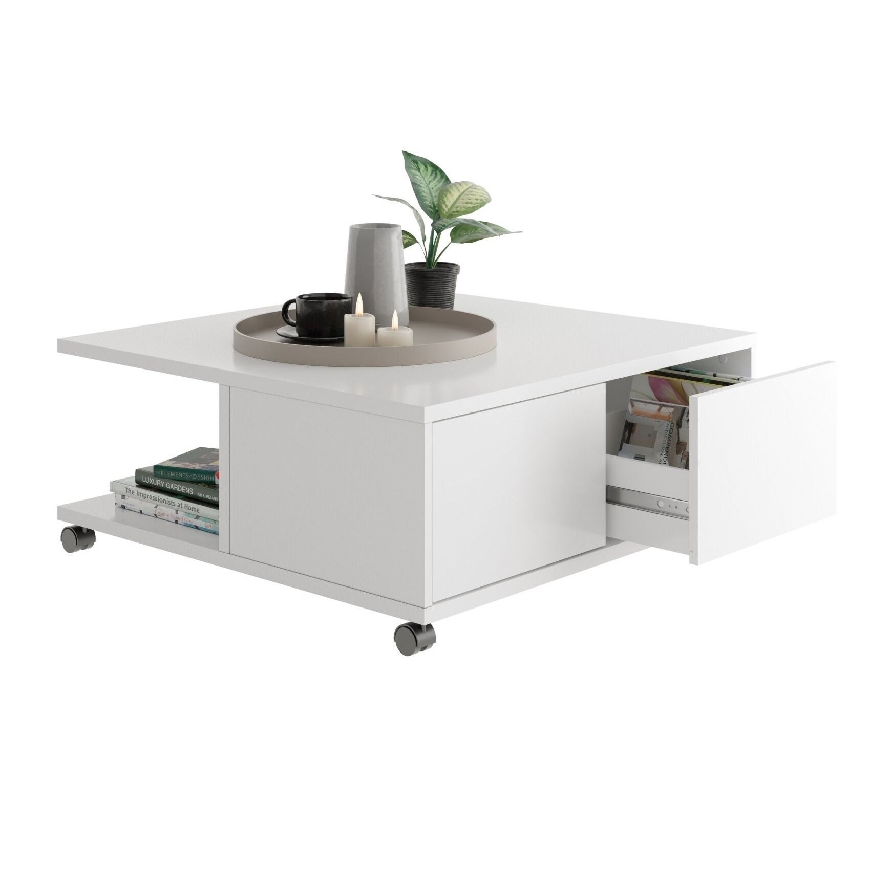 Twin witte vierkante salontafel – strak design voor een lichte woonkamer