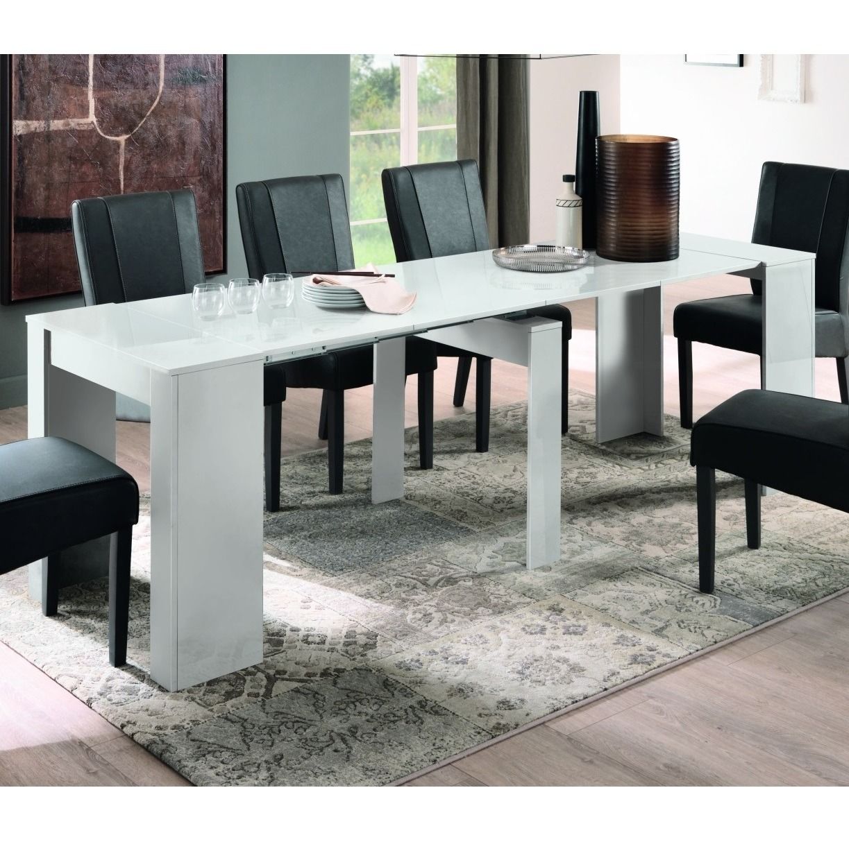 Uitschuifbare eettafel console in hoogglans wit – flexibel en stijlvol voor elke ruimte