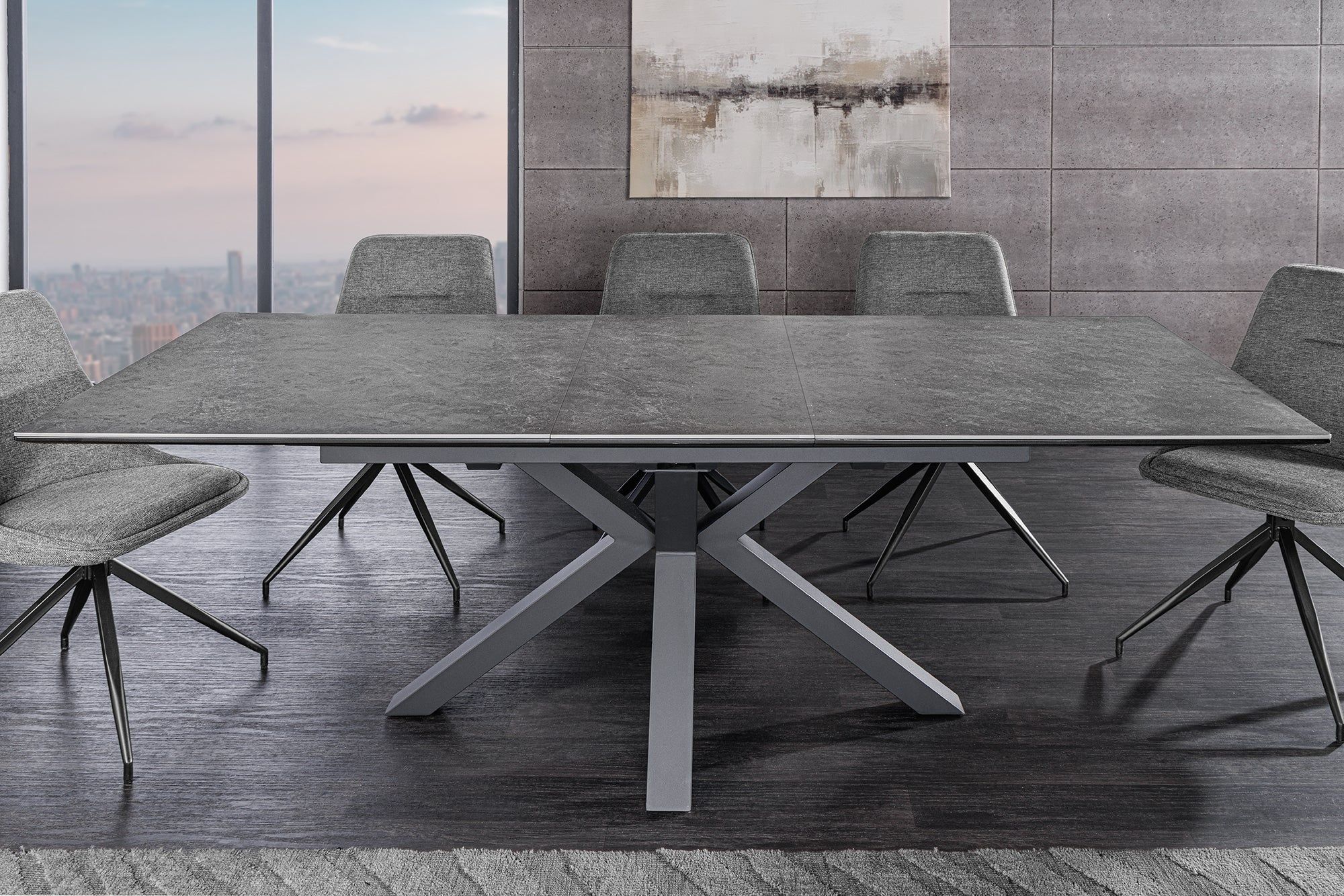 Uitschuifbare eettafel ETERNITY – Stijlvol en flexibel met grafietgrijs keramiek en zwart metaal