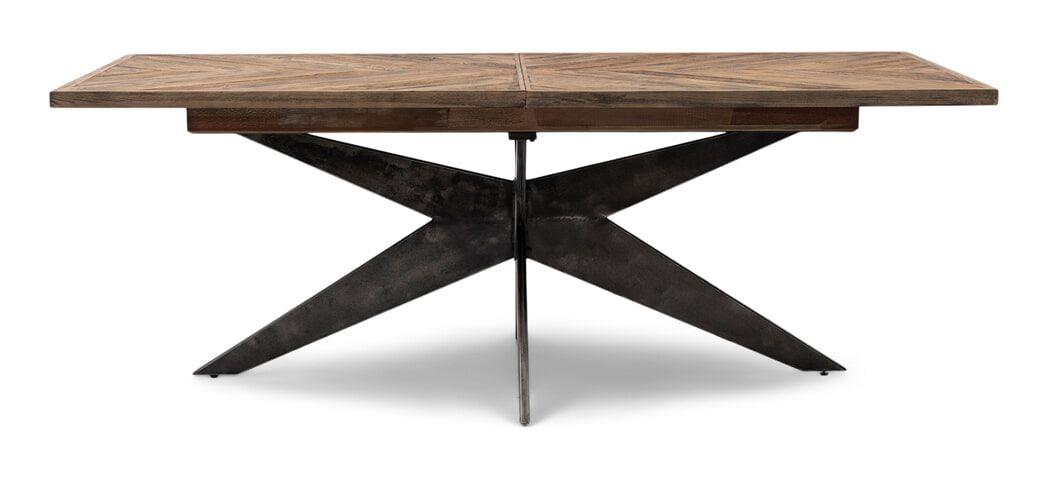 Uitschuifbare eettafel Falcon Crest – stijlvol eikenhout met zwart metalen frame