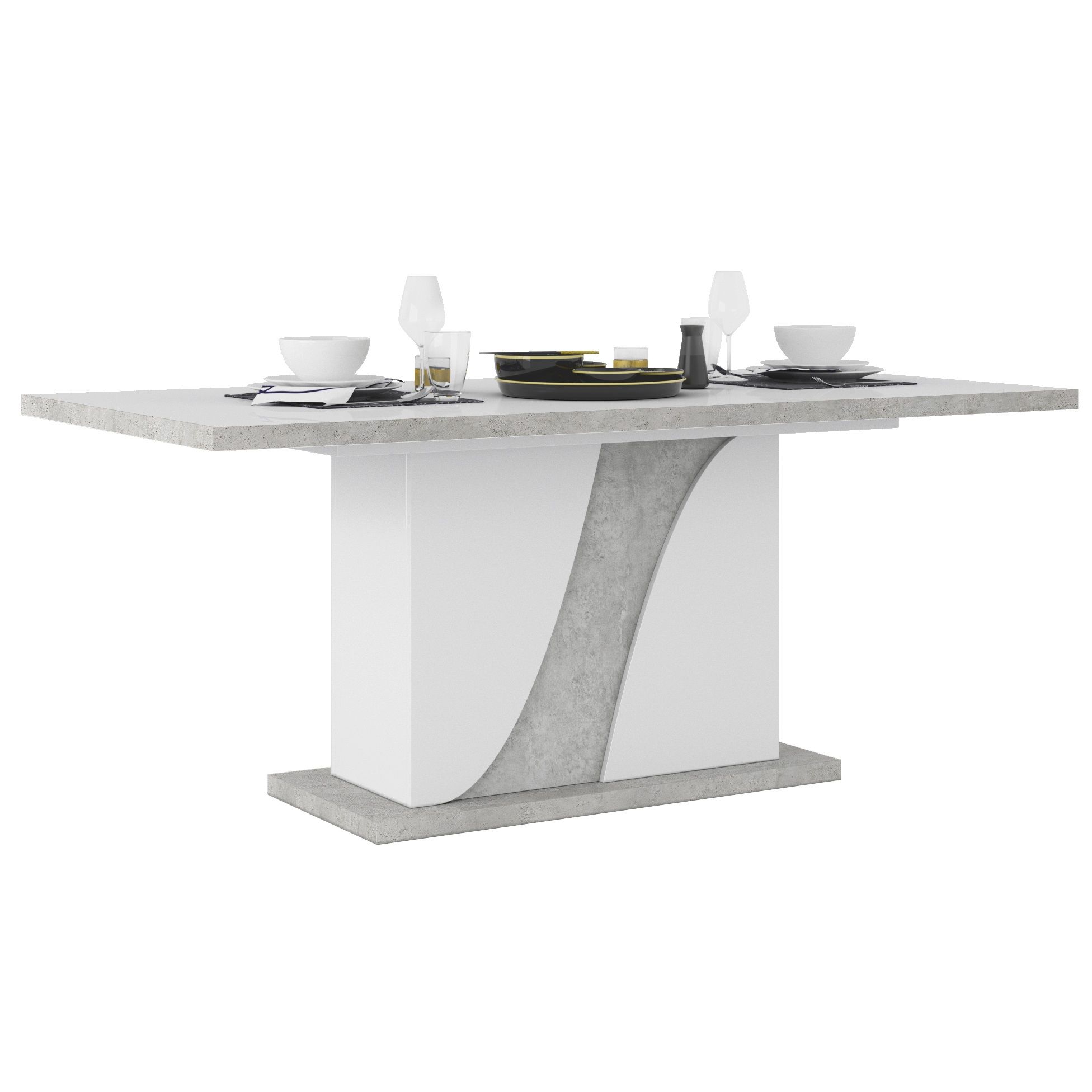Uitschuifbare eettafel Goya – 90 × 180 cm, hoogglans wit & betongrijs