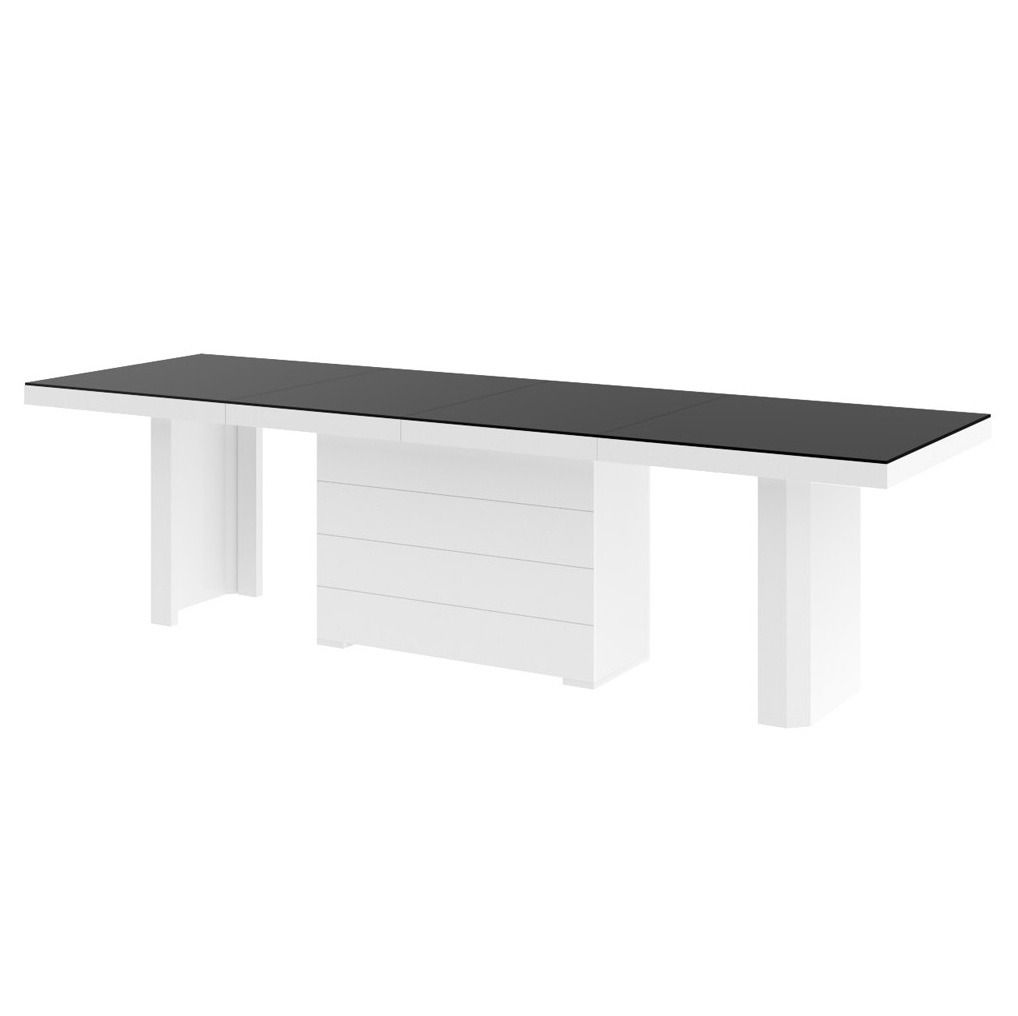 Uitschuifbare eettafel Kolos 140‑332 cm – Mat zwart met wit