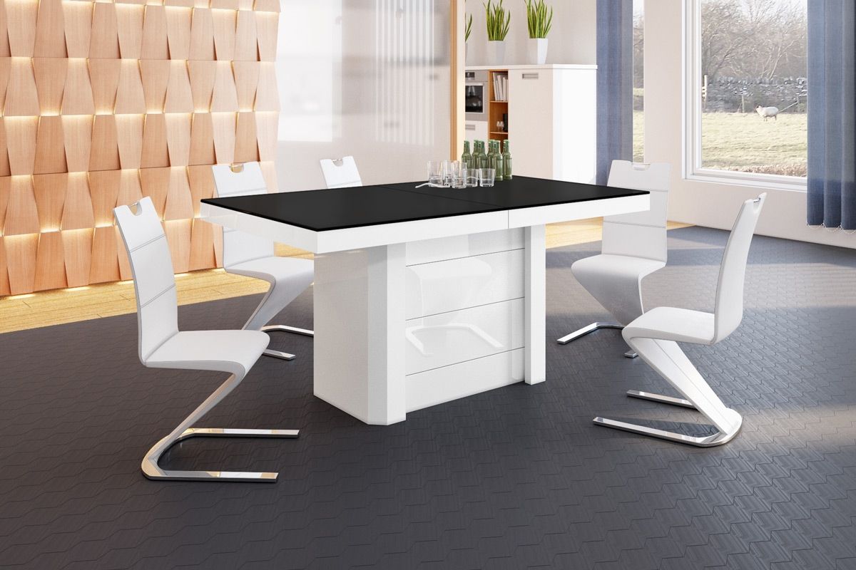 Uitschuifbare eettafel Kolos – Elegante, aanpasbare tafel van 160 cm tot 412 cm in mat zwart & wit
