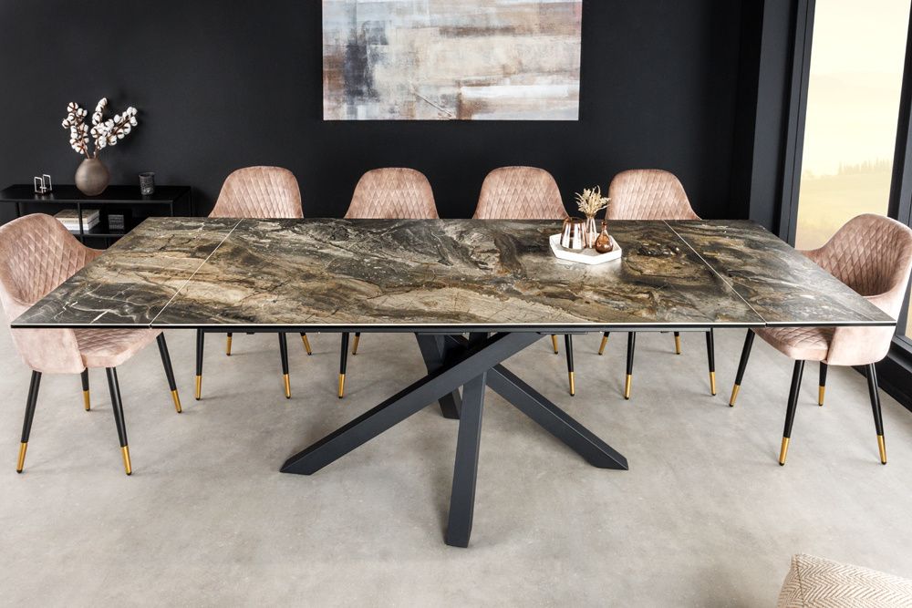 Uitschuifbare eettafel MARVELOUS – Taupe marmeren keramiek, 180‑260 cm, Made in Italy