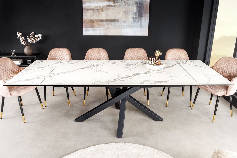 Uitschuifbare eettafel MARVELOUS – wit marmerlook, 180‑260 cm – Italiaans design | Invicta Interior