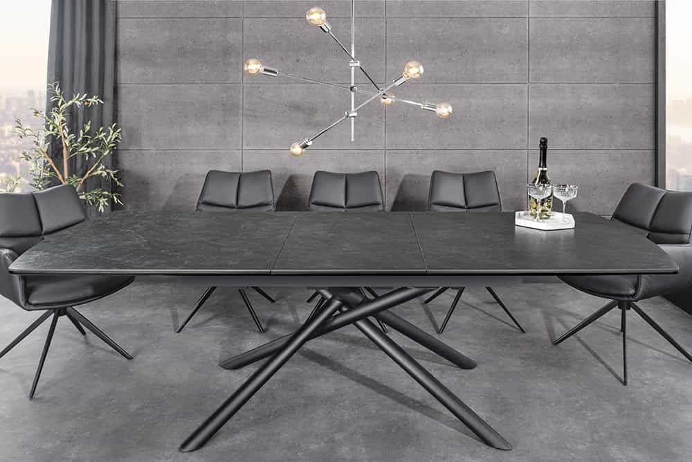 Uitschuifbare eettafel MIKADO 180‑230 cm – Grafiet keramiek & Zwart ster onderstel