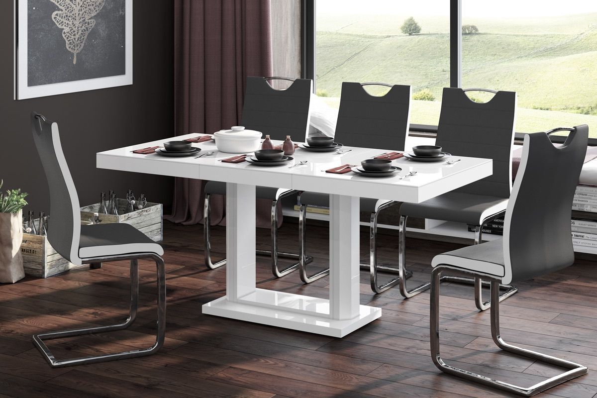 Uitschuifbare eettafel Quadro – Hoogglans wit, 120‑168 cm