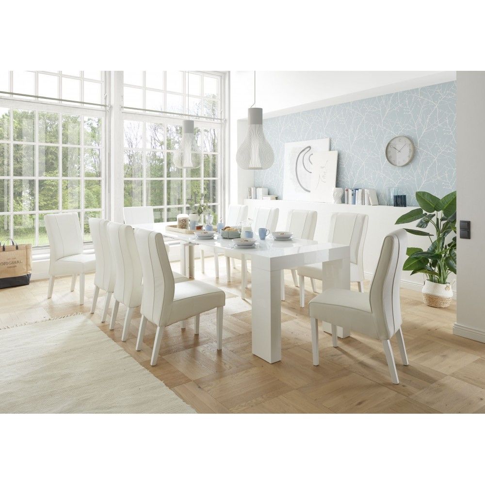 Uitschuifbare eettafel Steel – Hoogglans wit, van 46 cm tot 291 cm