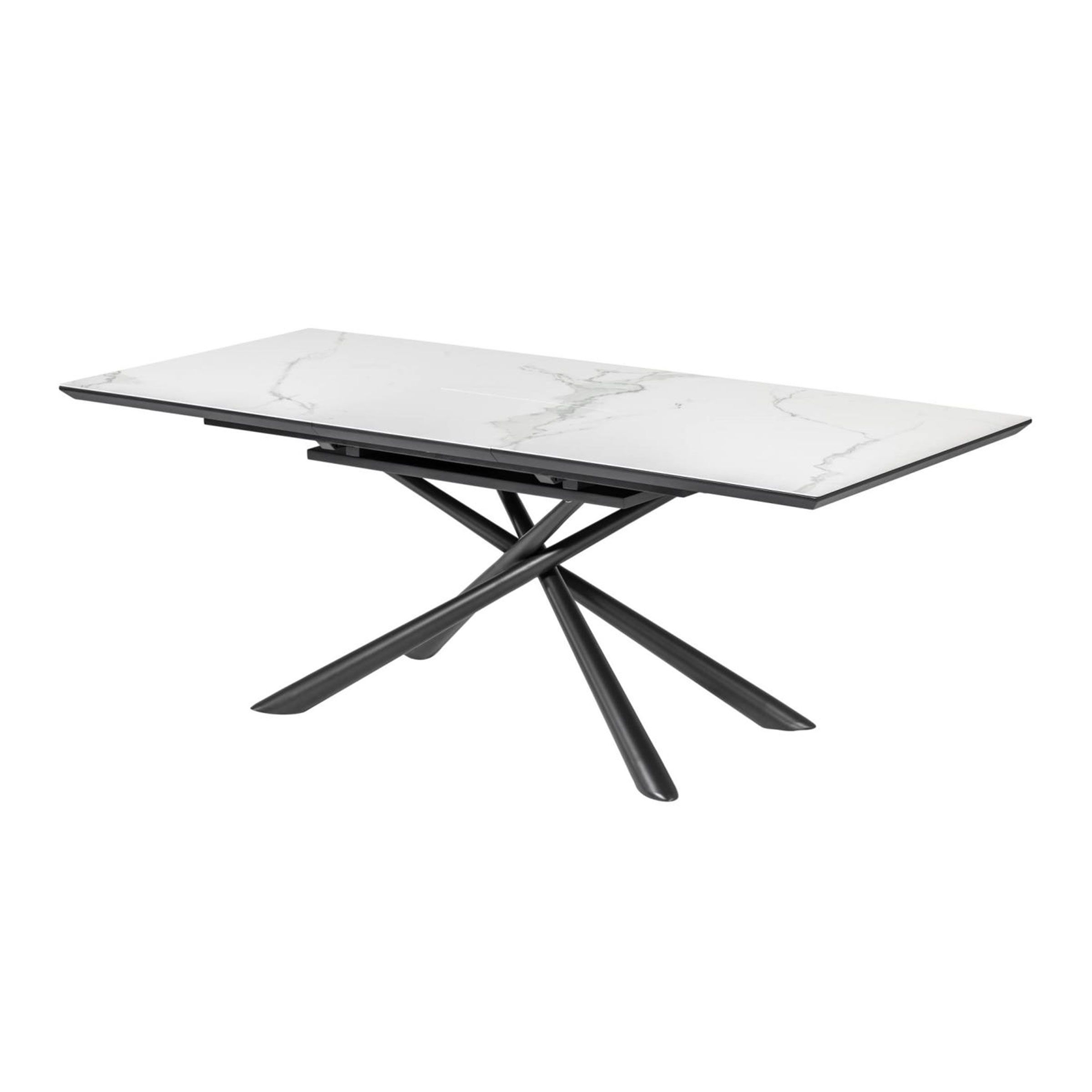 Uitschuifbare eettafel Theone – strakke marmerlook in wit van Kave Home