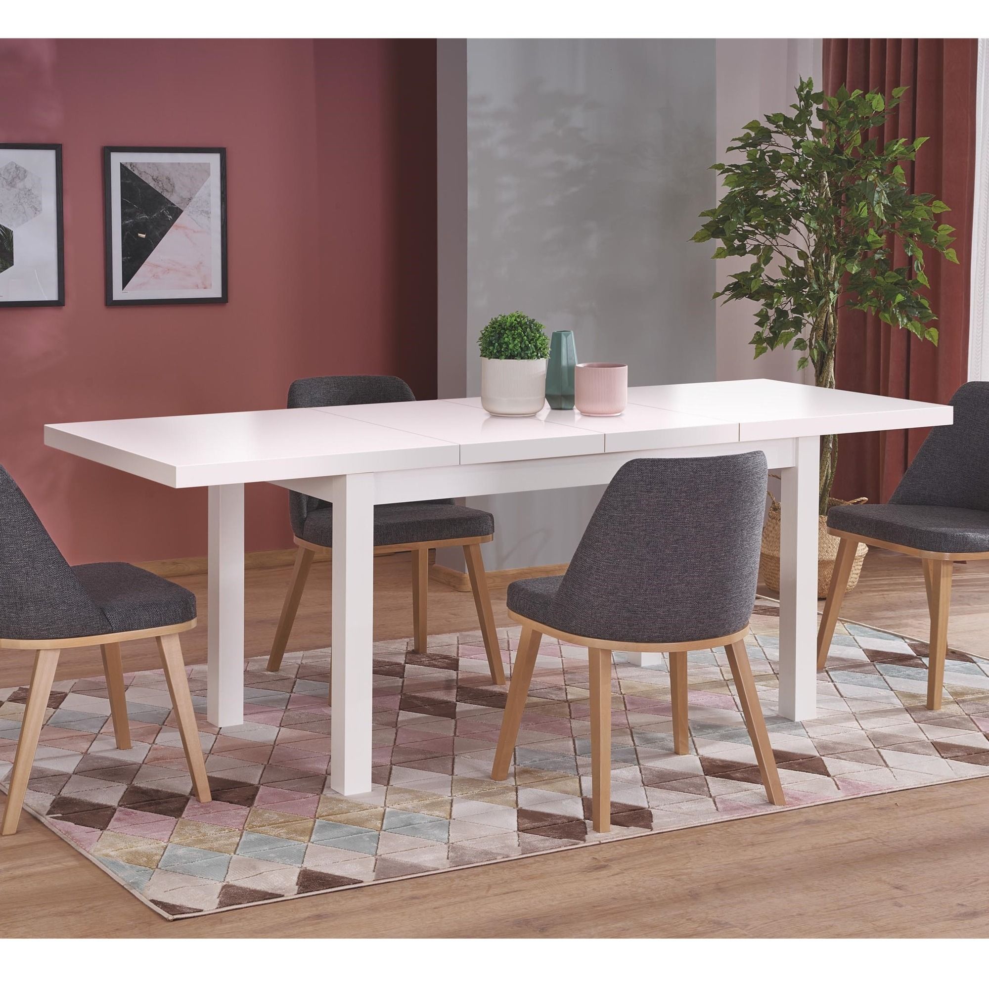 Uitschuifbare eettafel Tiago‑2 – modern wit, 140‑220 cm