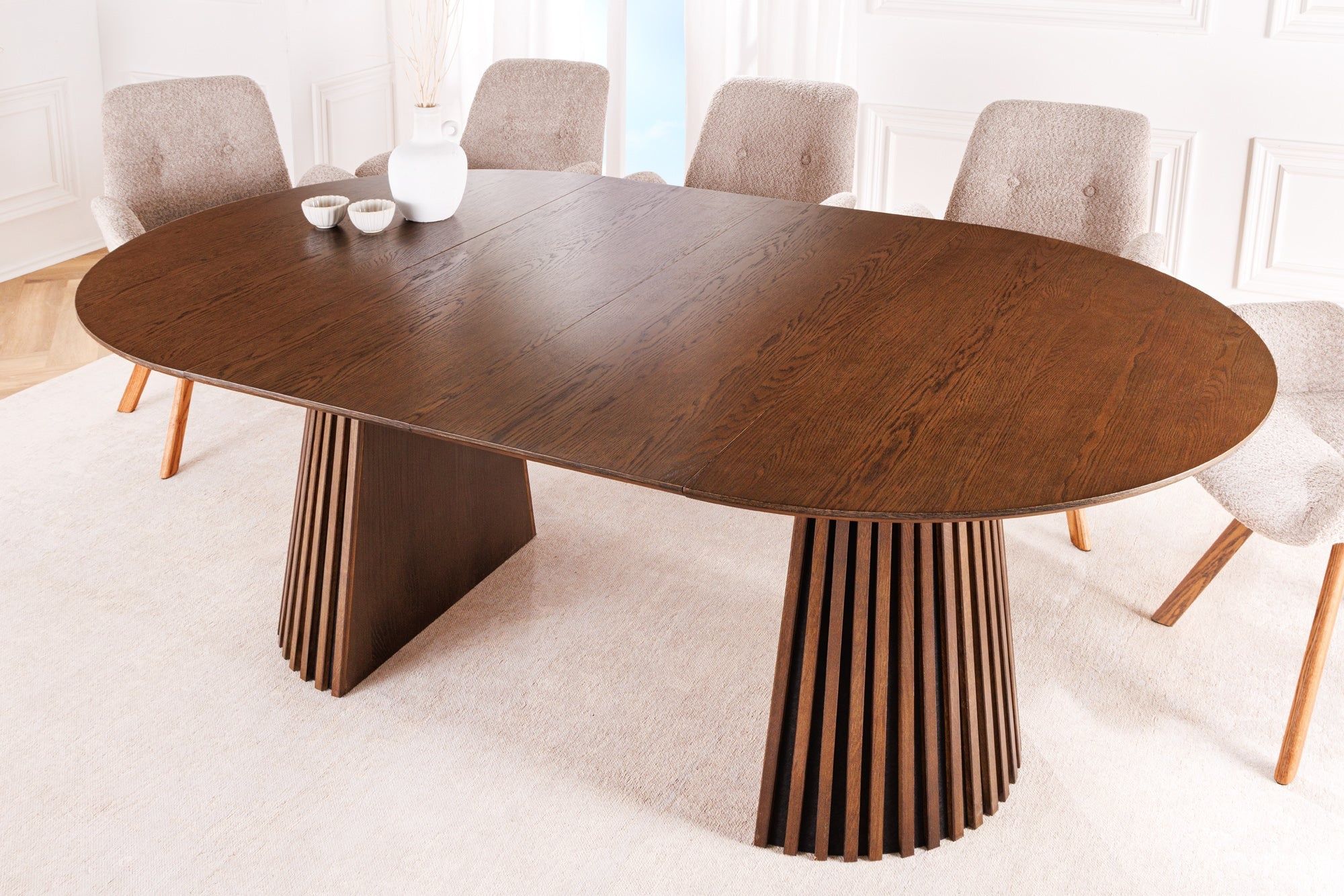 Uitschuifbare eettafel VALHALLA Wood – Gerookt bruin eiken, 120‑200 cm, kolomvoet