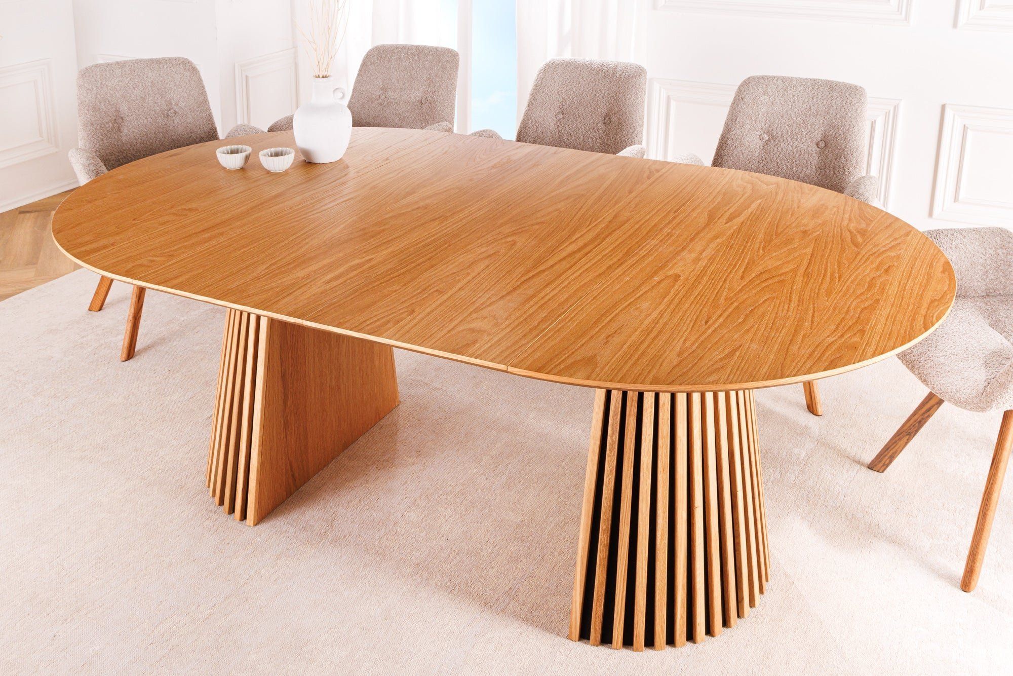Uitschuifbare eettafel VALHALLA Wood – Natural eiken, ovale voet, 120‑200 cm