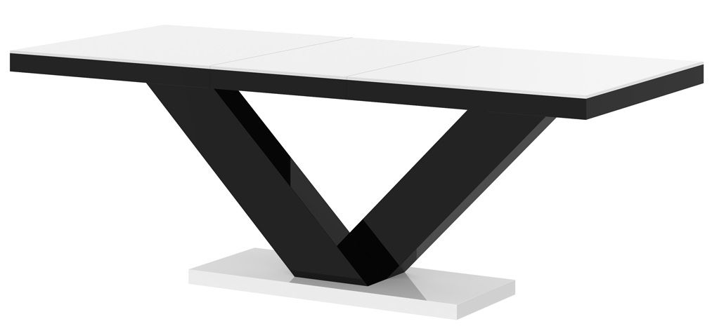 Uitschuifbare eettafel Victoria – modern design in hoogglans wit met zwarte accenten