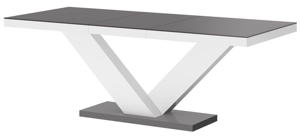 Uitschuifbare eettafel Victoria – modern, hoogglans grijs met wit (160‑256 cm)