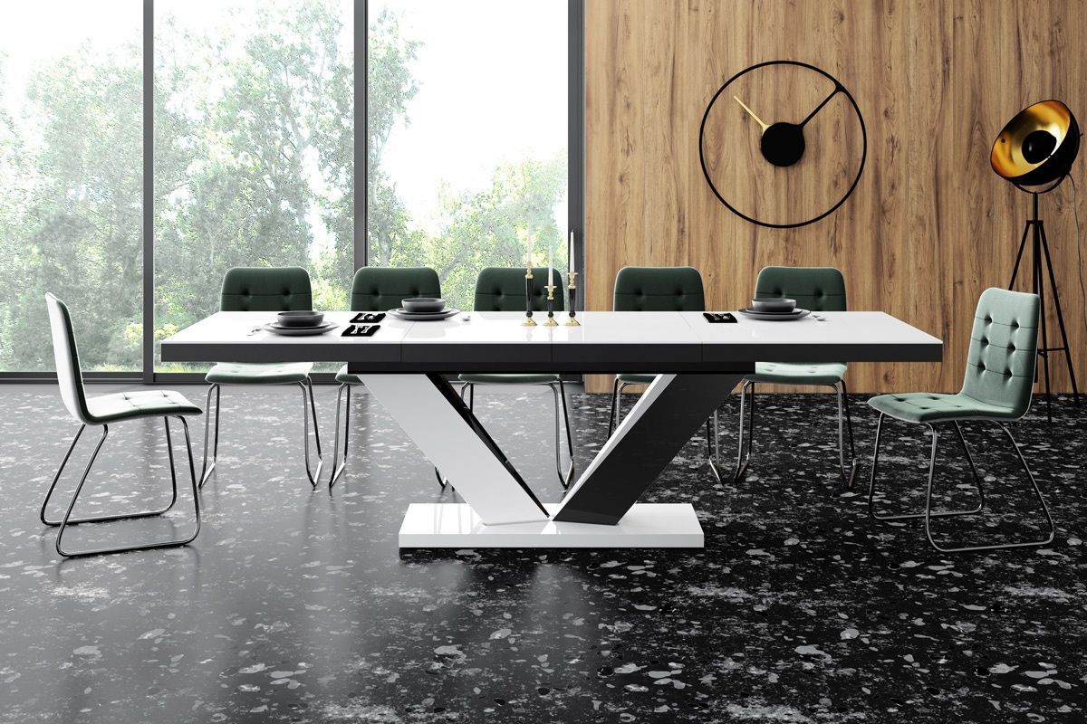 Uitschuifbare eettafel Viva 2 – Hoogglans wit & zwart, 160‑256 cm