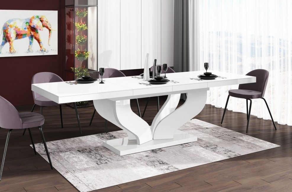 Uitschuifbare eettafel Viva – Hoogglans wit, flexibel tot 256 cm