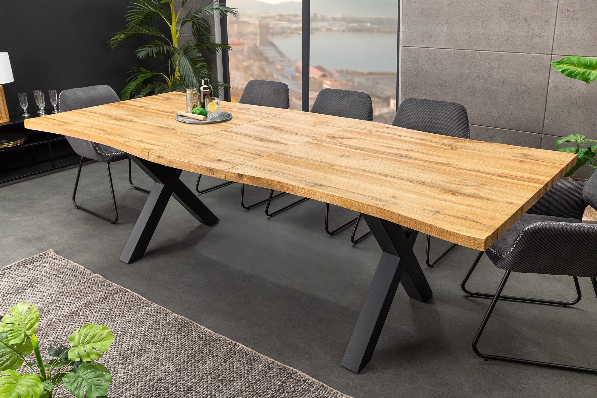 Uitschuifbare eettafel Wild 160–200 cm – warm bruin eiken met zwarte boomrand
