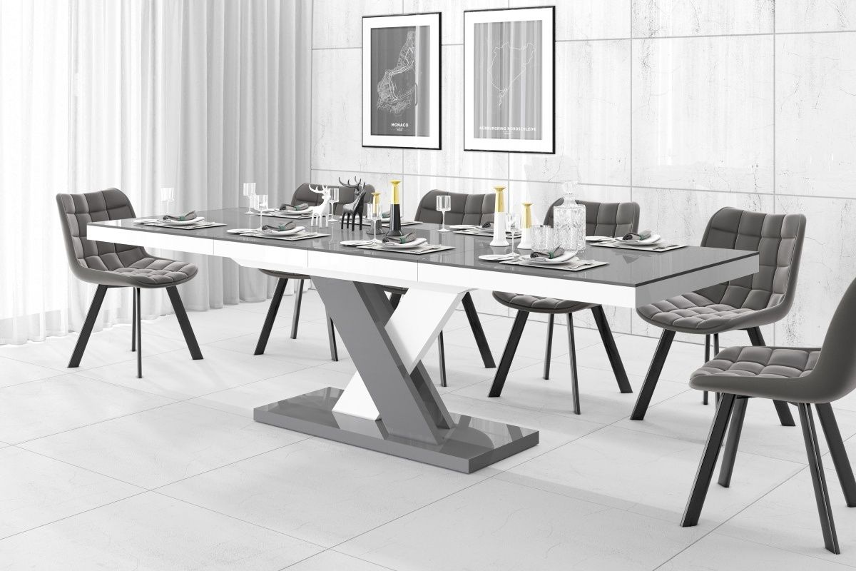 Uitschuifbare eettafel Xenon Lux – Hoogglans grijs, 160‑256 cm