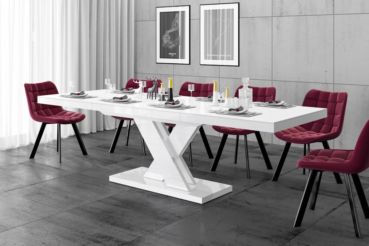 Uitschuifbare eettafel Xenon lux – Hoogglans wit, 160‑256 cm