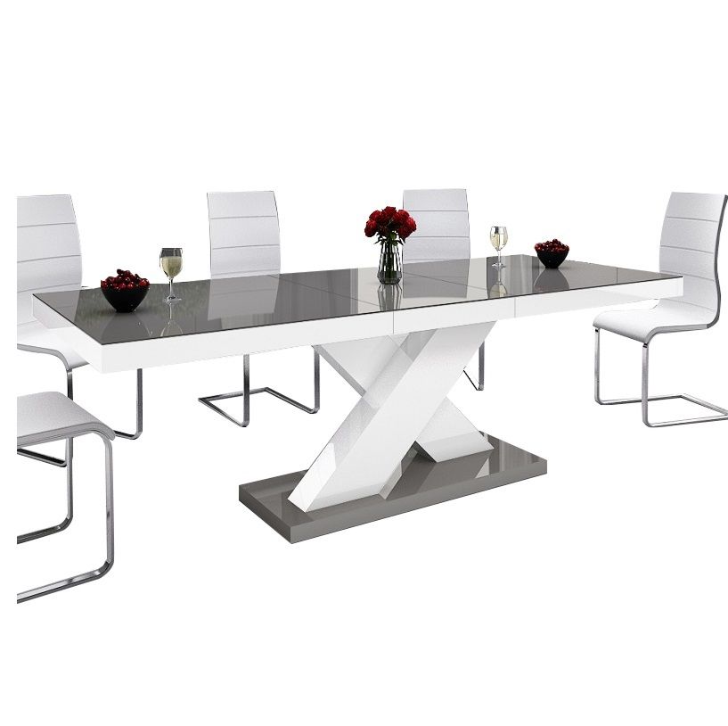 Uitschuifbare eettafel Xenon – modern design in hoogglans grijs en wit, 160‑210 cm