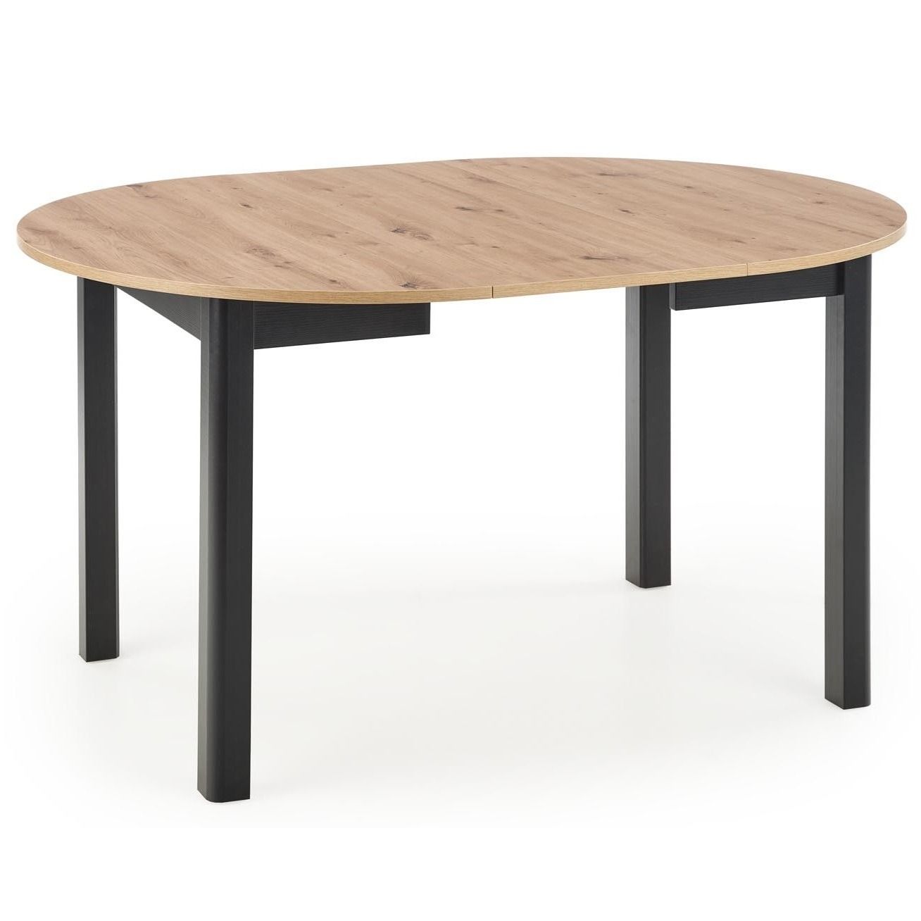 Uitschuifbare ronde eettafel Ringo – flexibel eikenblad met zwarte poten, 102‑142 cm