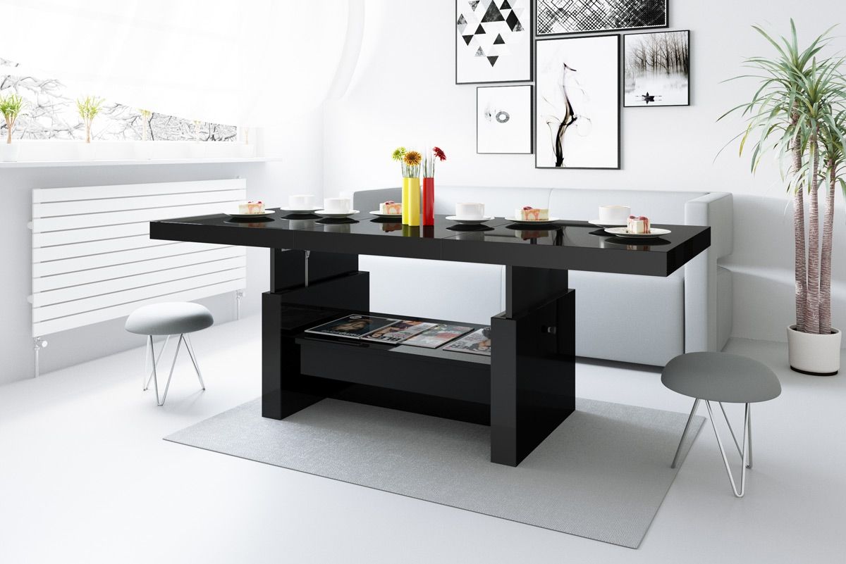 Uitschuifbare Salontafel Aversa – Hoogglans Zwart, 120‑170 cm