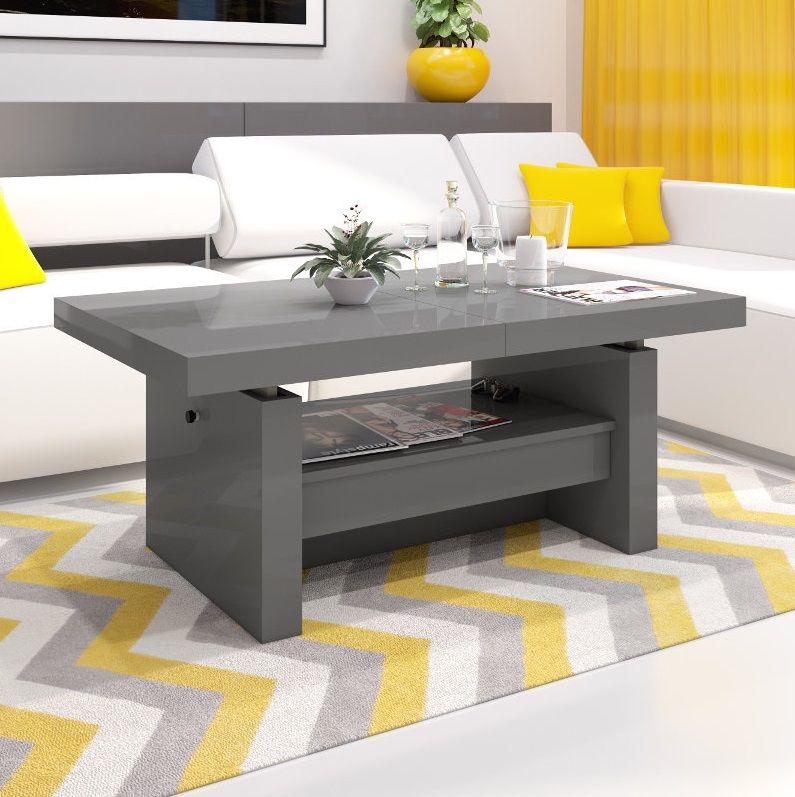 Uitschuifbare salontafel Aversa – multifunctioneel ontwerp in hoogglans grijs (120‑170 cm)