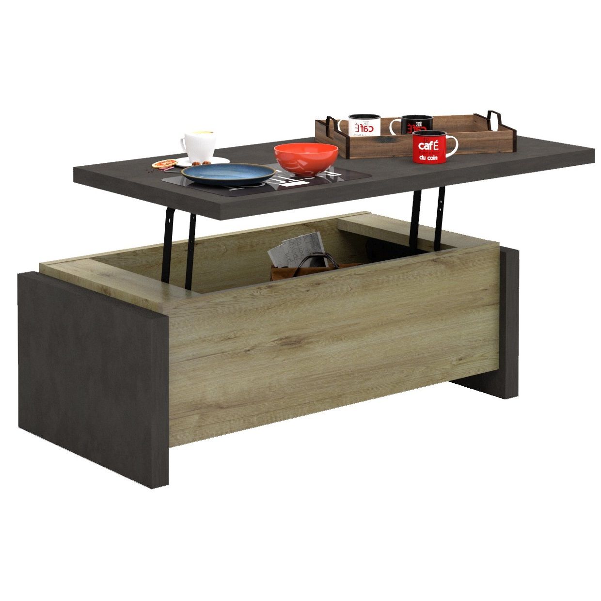 Uitschuifbare Salontafel Baxter 118×64 cm – Eiken & Antraciet