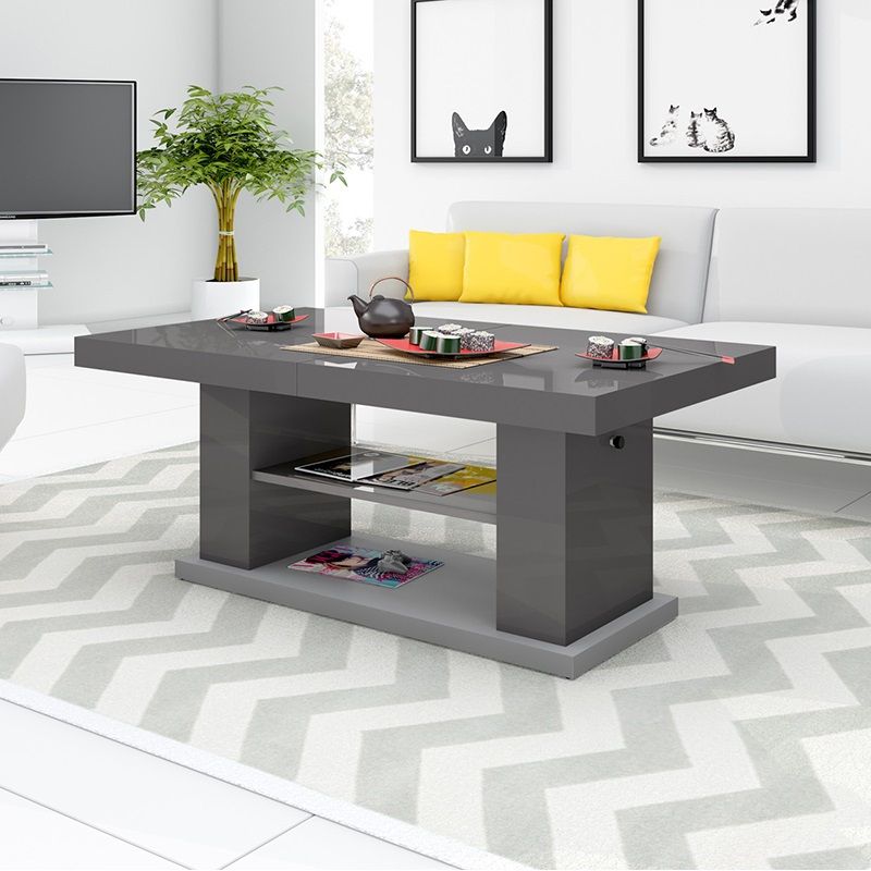 Uitschuifbare salontafel Matera – 120‑170 cm, hoogglans grijs
