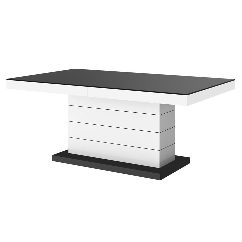 Uitschuifbare salontafel Matera Lux – Mat zwart met wit, 120‑170 cm