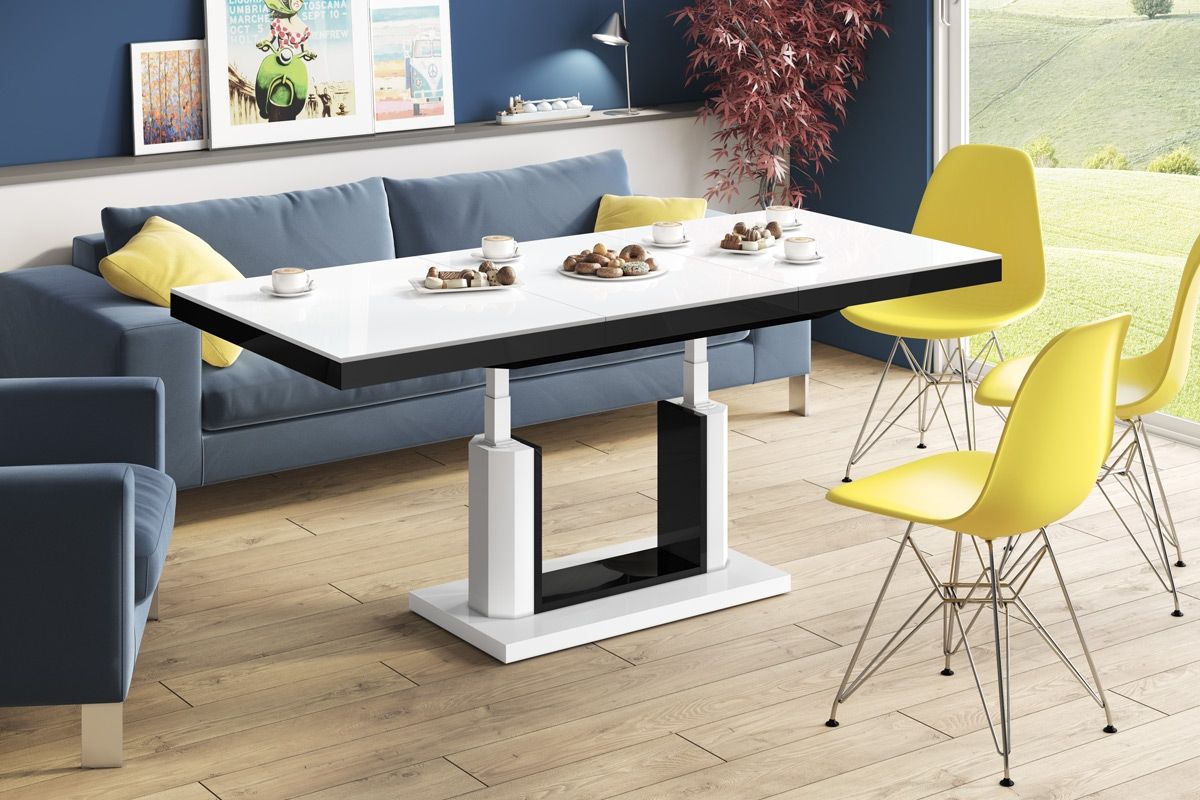 Uitschuifbare Salontafel Quadro Lux – Elegant Hoogglans Wit met Zwart Accent
