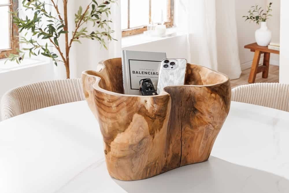 Unieke Teakhouten Topsschaal “FLOWERS” – 45 cm Natuurlijke Elegantie