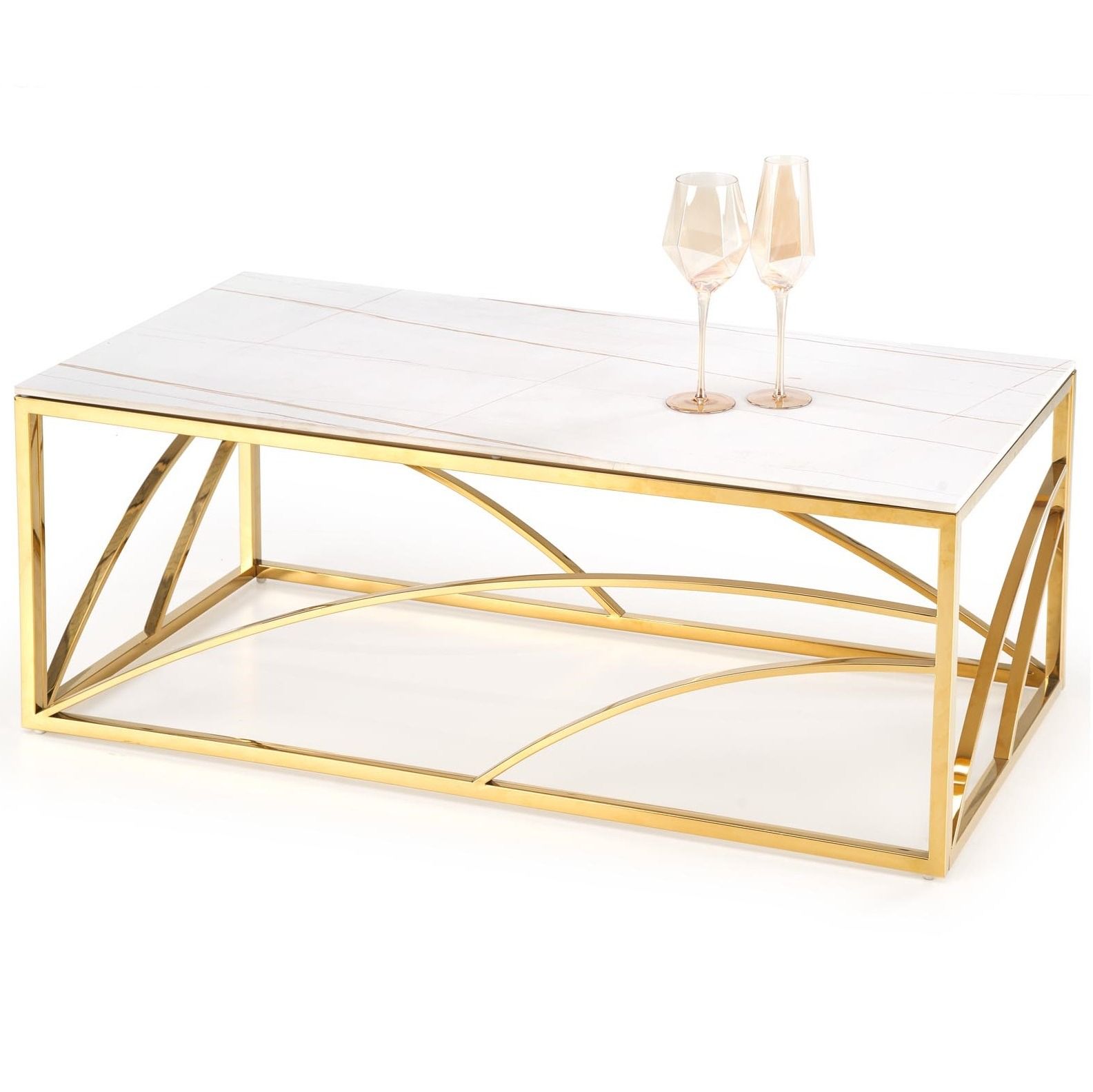 Universe Salontafel 120 × 60 cm – wit marmerblad met gouden roestvrijstalen frame