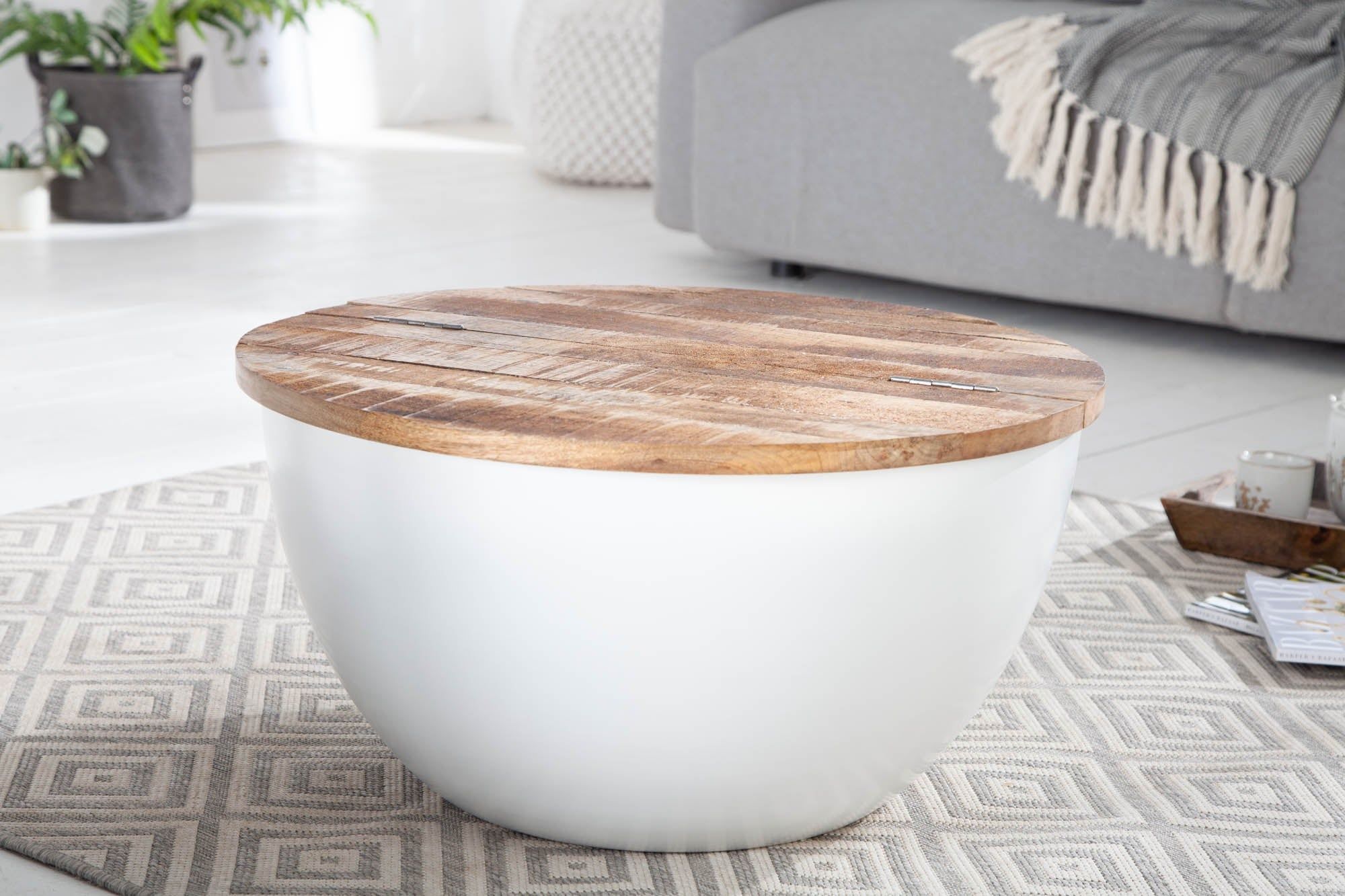Upcycled Design Salontafel met Industriële Opbergruimte – Wit Mangohout, Handgemaakt