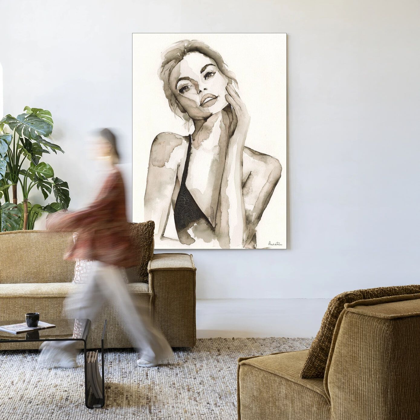 Urban Cotton Wandkleed met Vrouwelijk Portret – 80 × 110 cm in Zwart Frame