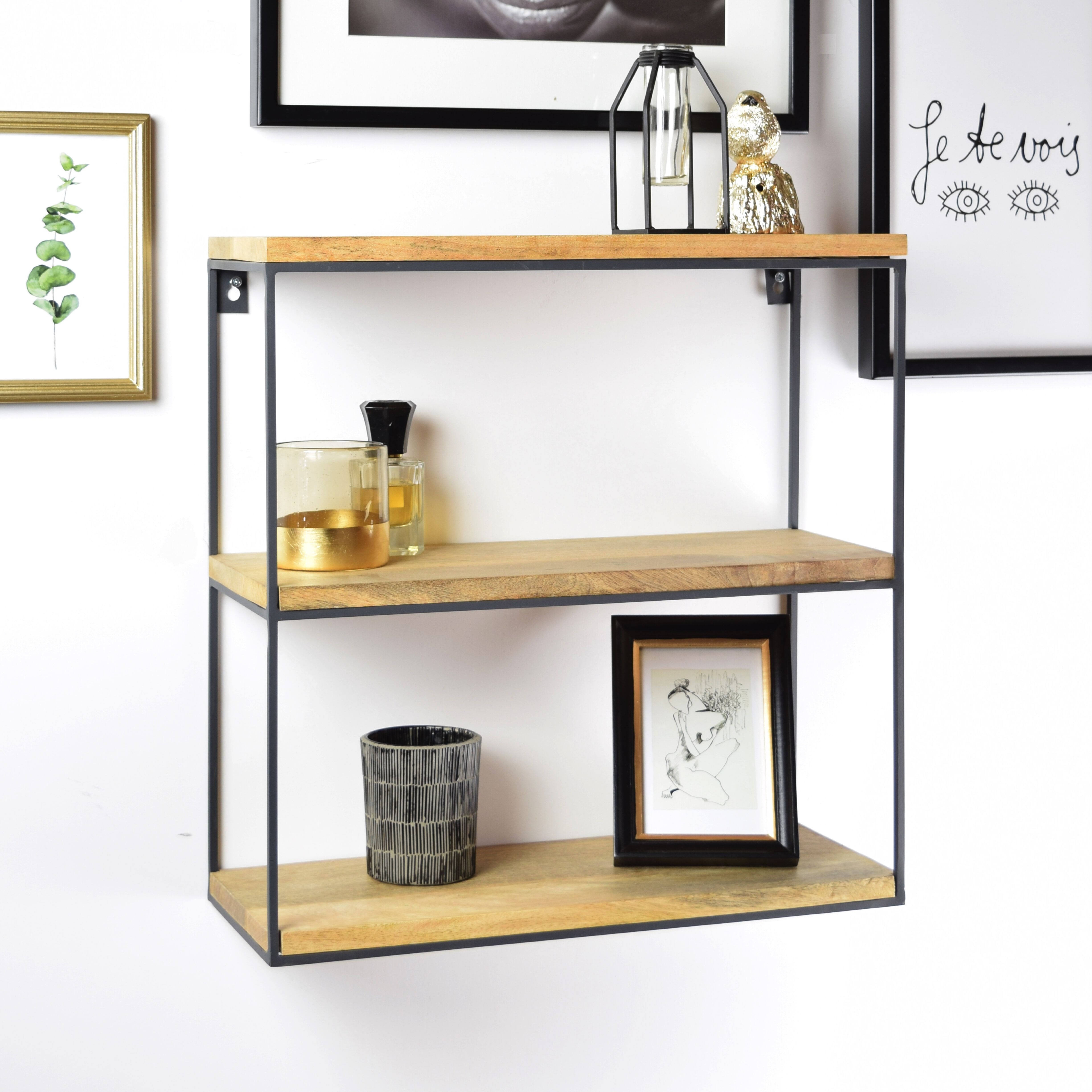 Urban Interiors Wally wandrek – mangohout & metaal, 45 × 45 cm