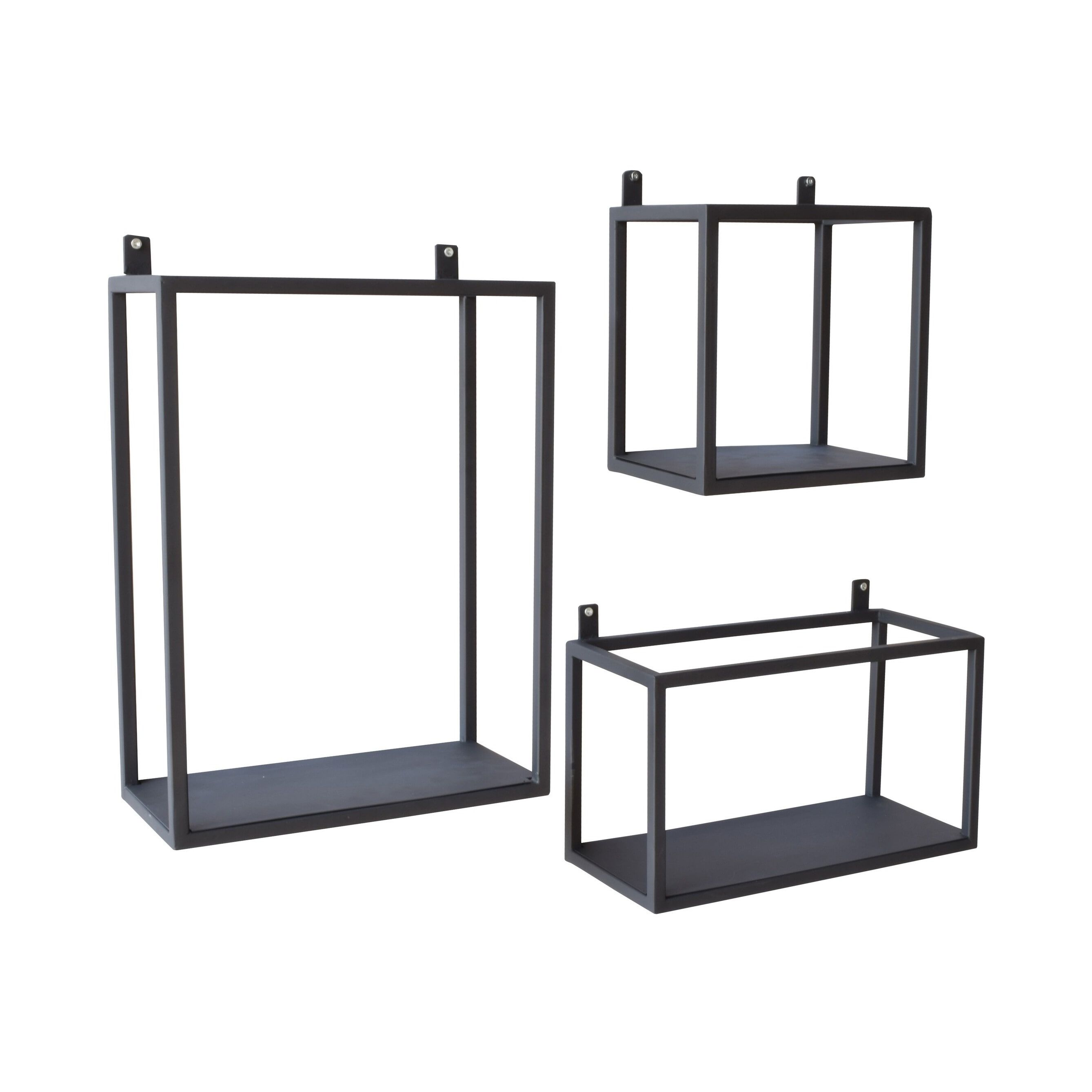 Urban Interiors wandboxes in Vintage Black – Stijlvolle set van drie metalen wandrekken
