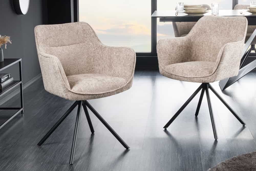 Verona bureaustoel – elegante mix van champagnebeige structuurstof en zwarte metalen poten