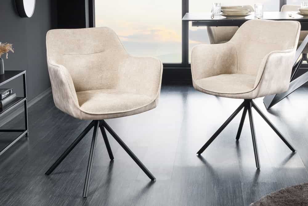 Verona Bureaustoel – Luxe Fluweel in Champagnebeige met Zwarte Metalen Poten