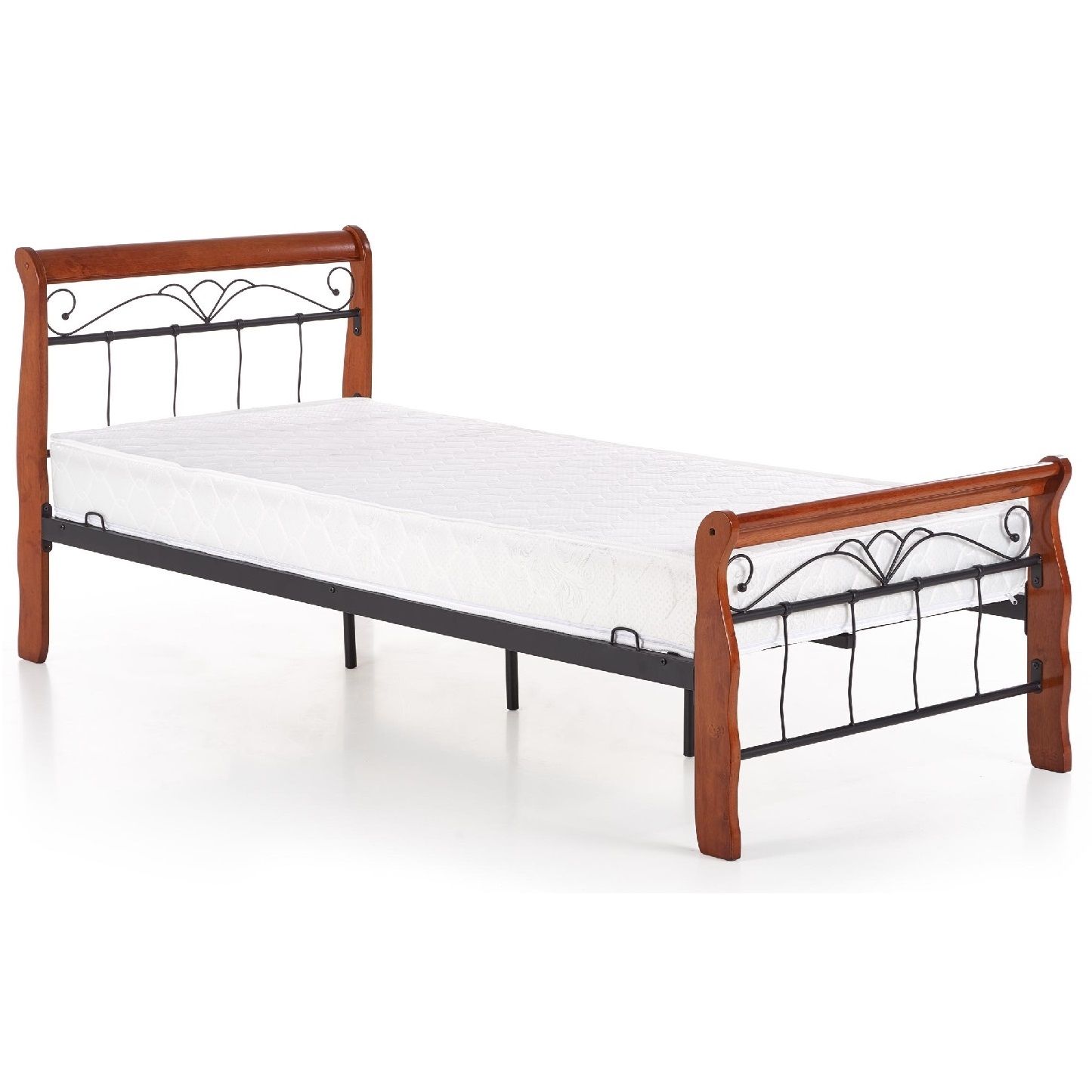 Veronica Eenpersoonsbed 90×200 cm – Strak Zwart met Kersenhout
