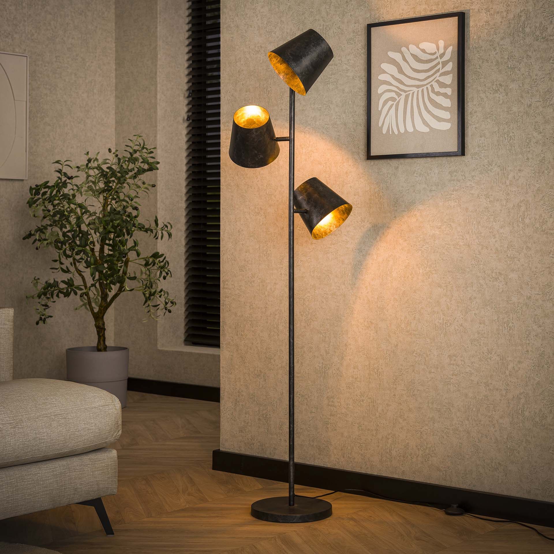 Verstelbare Vloerlamp Jo 3‑lampen – Charcoal, strak design en speelse verlichting