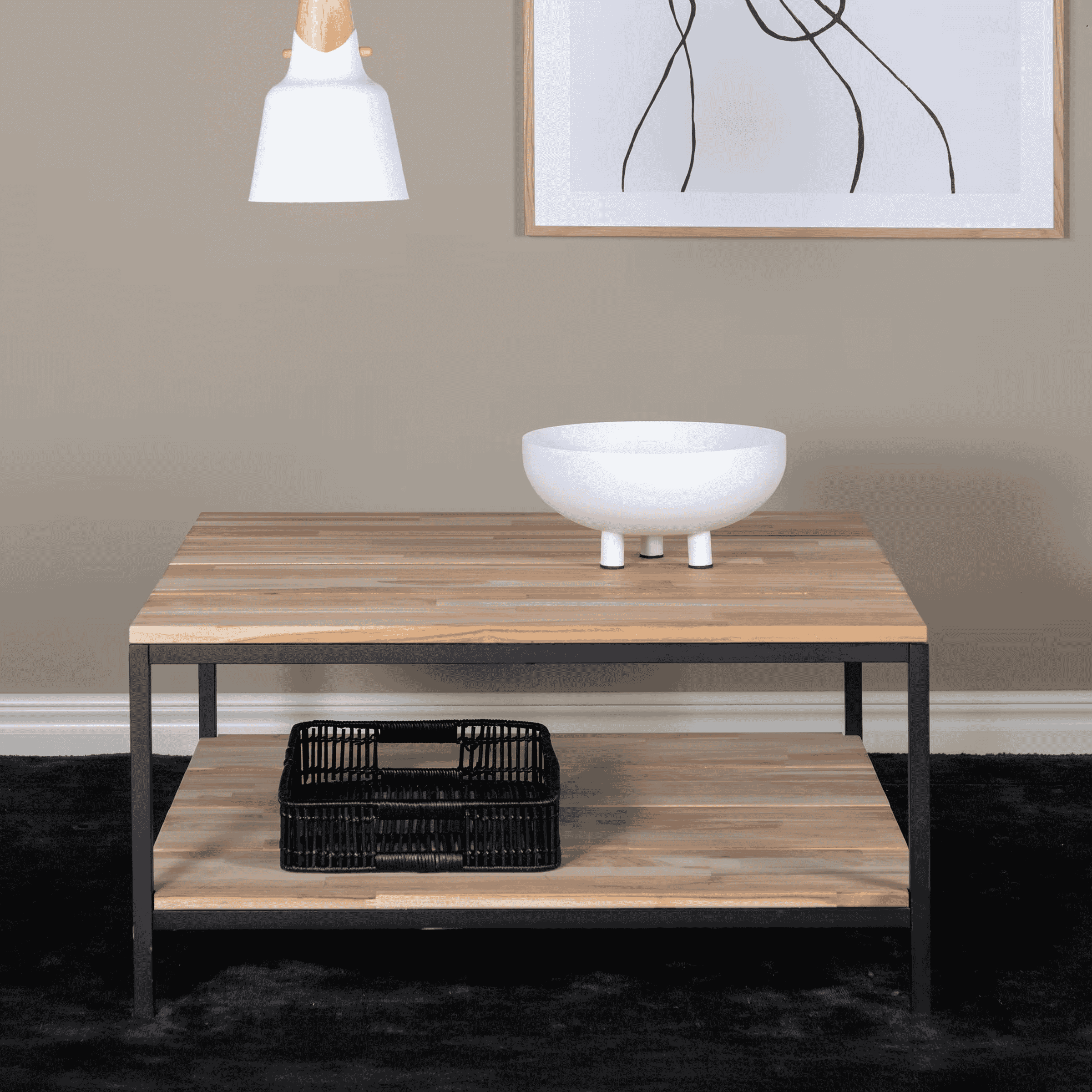 Vierkante Nohr salontafel Michaele – natuurteak & zwart staal