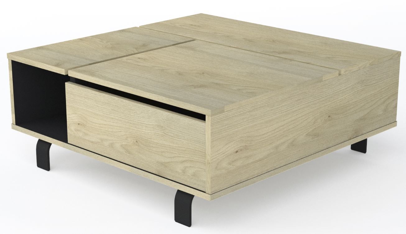 Vierkante Salontafel Rush – Strak natural eiken design met slimme opbergruimte