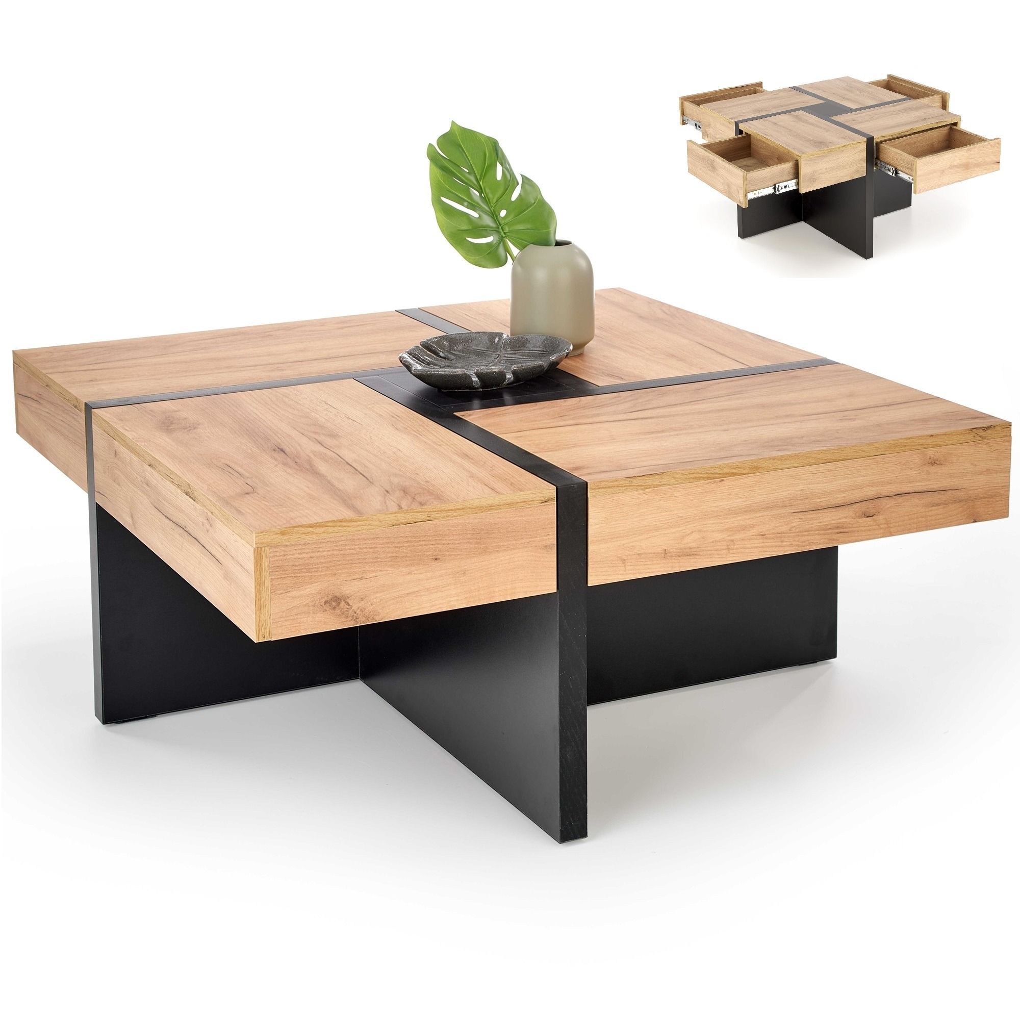 Vierkante Salontafel Sevilla – Stijlvolle 80×80 cm Tafel met Laden en Opbergvak
