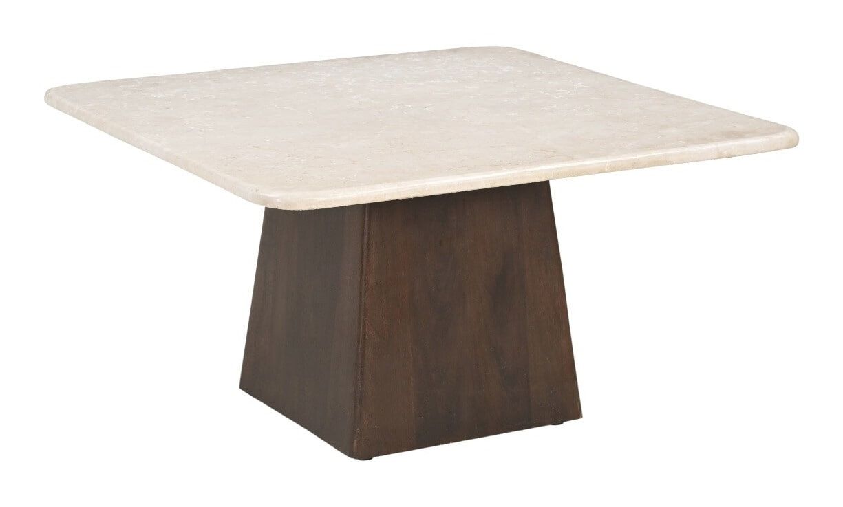 Vierkante Salontafel Sohome Margred – Luxe Marmer & Mangohout in Beige