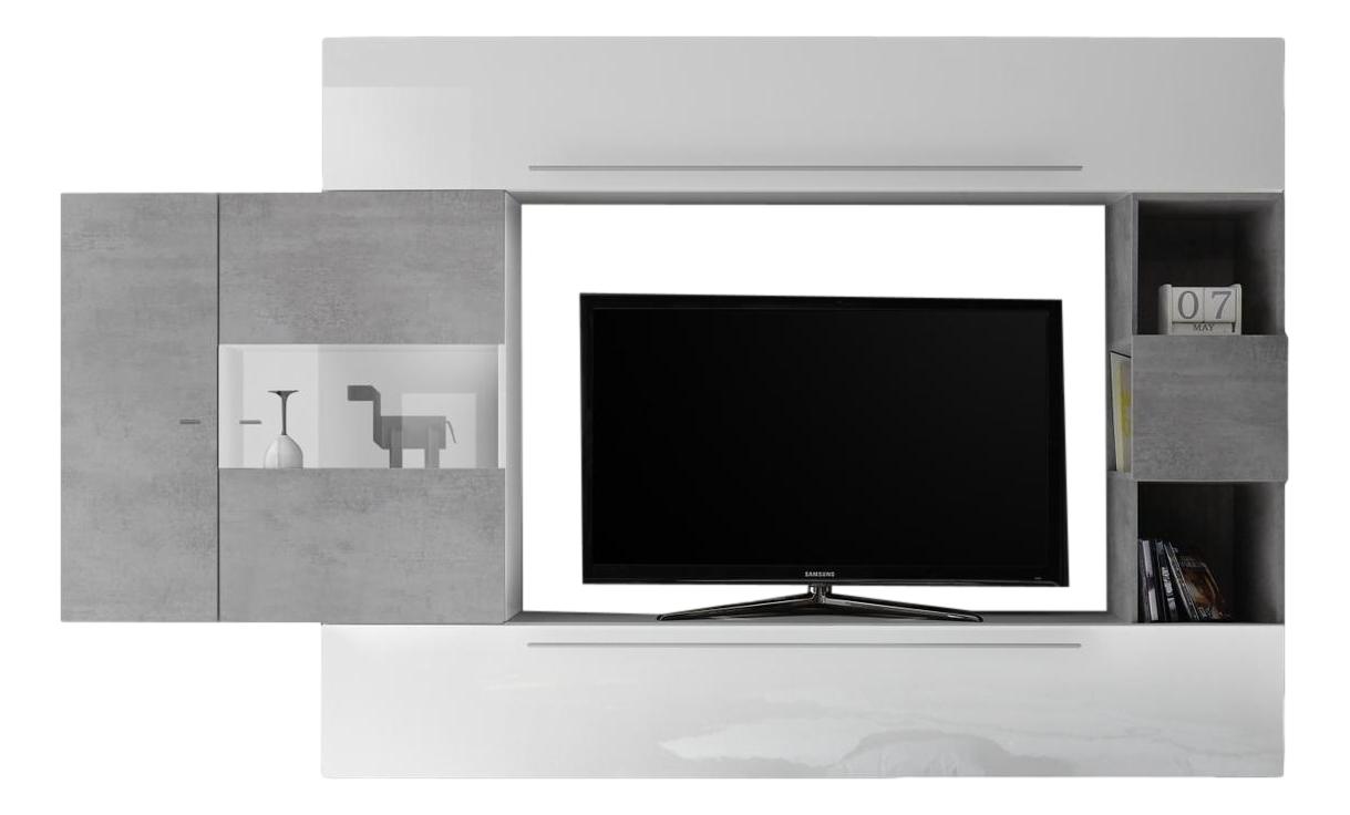 Vinito TV‑wandmeubel set – Hoogglans wit met grijze betonelementen