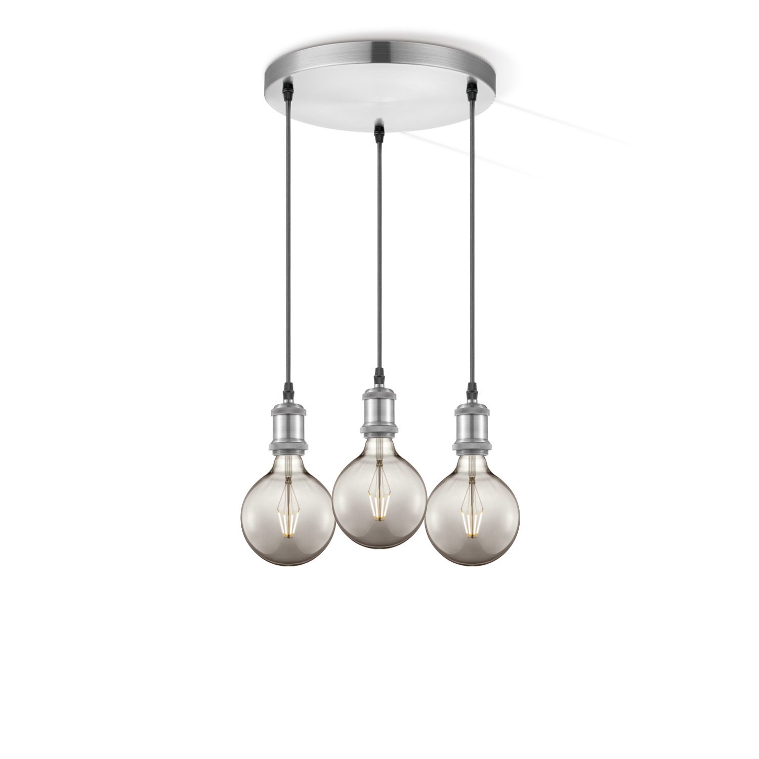 Vintage 3‑licht hanglamp Home Sweet Home – ronde Globe in rokerige RVS