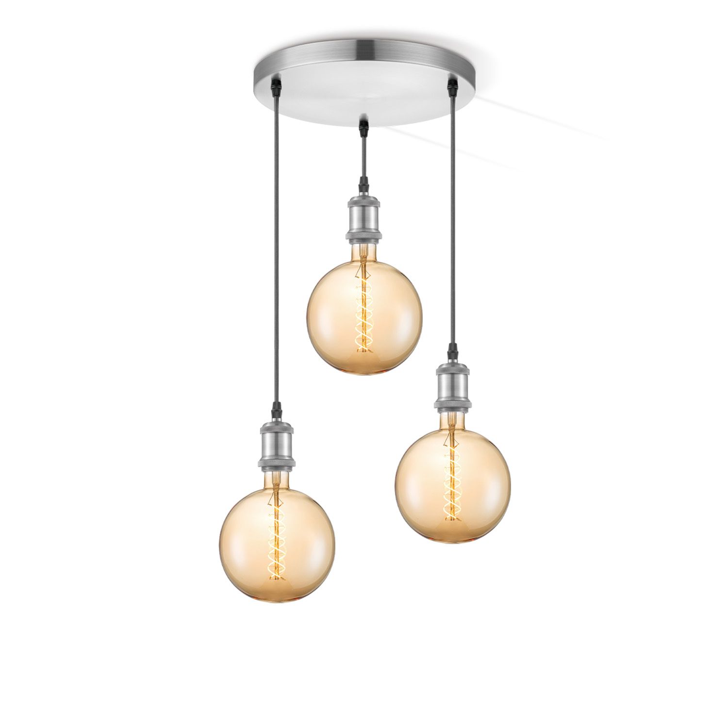 Vintage 3‑licht Hanglamp in Amber – Stoere Elegantie voor jouw Interieur