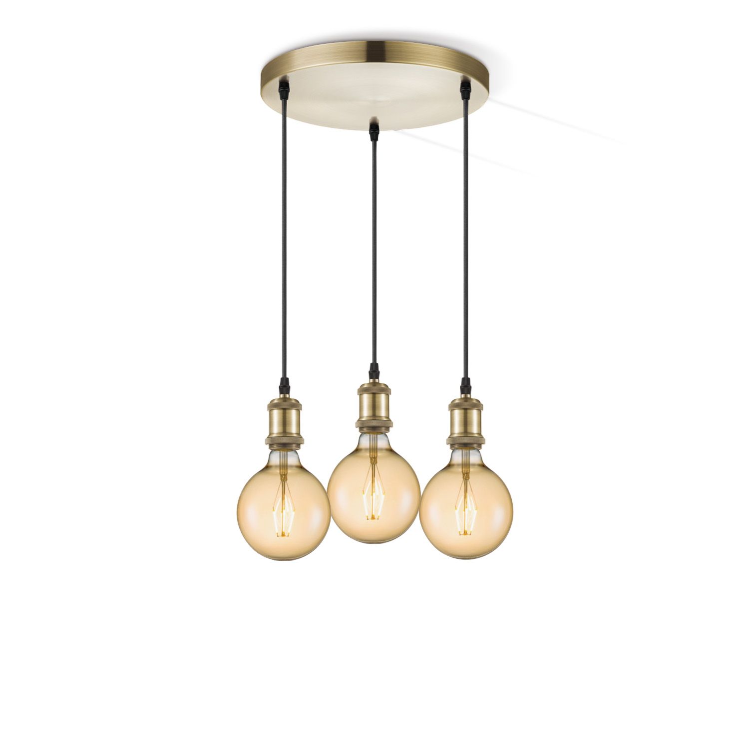 Vintage 3‑Licht Hanglamp in Brons – Home Sweet Home – Amber